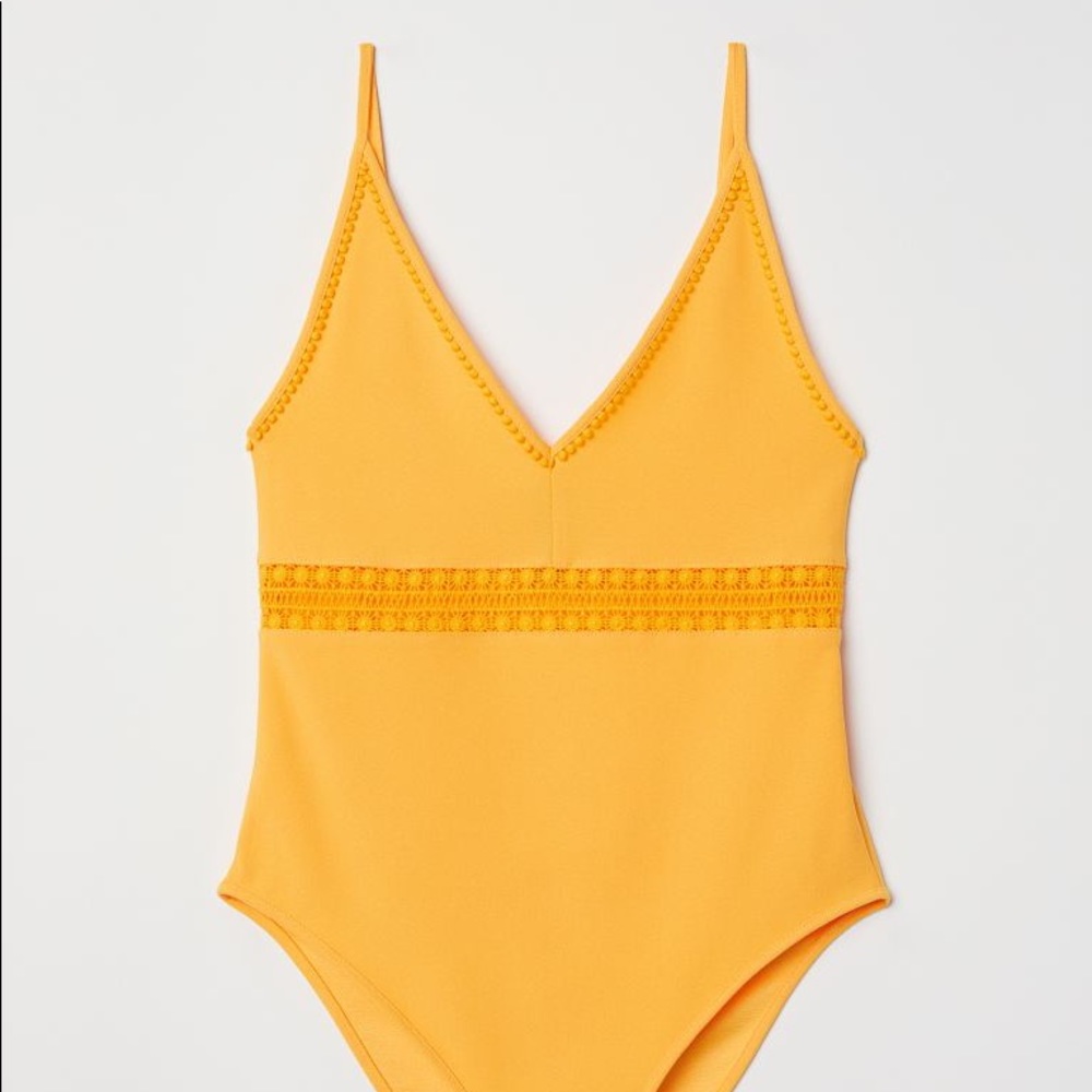 H&M yellow bodysuit with lace detail